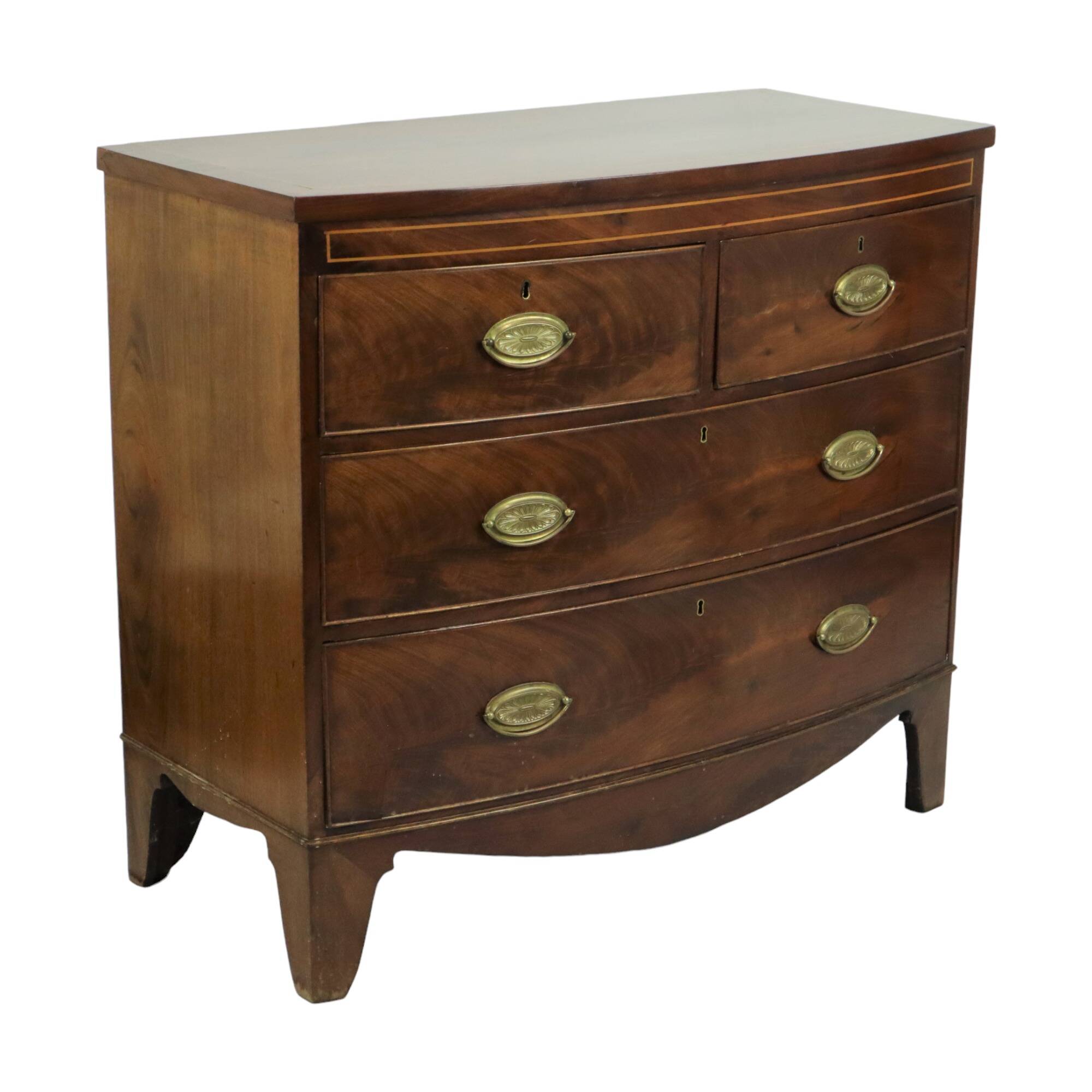 Grande commode antique anglaise bow front 1860 placage d'acajou 106cm