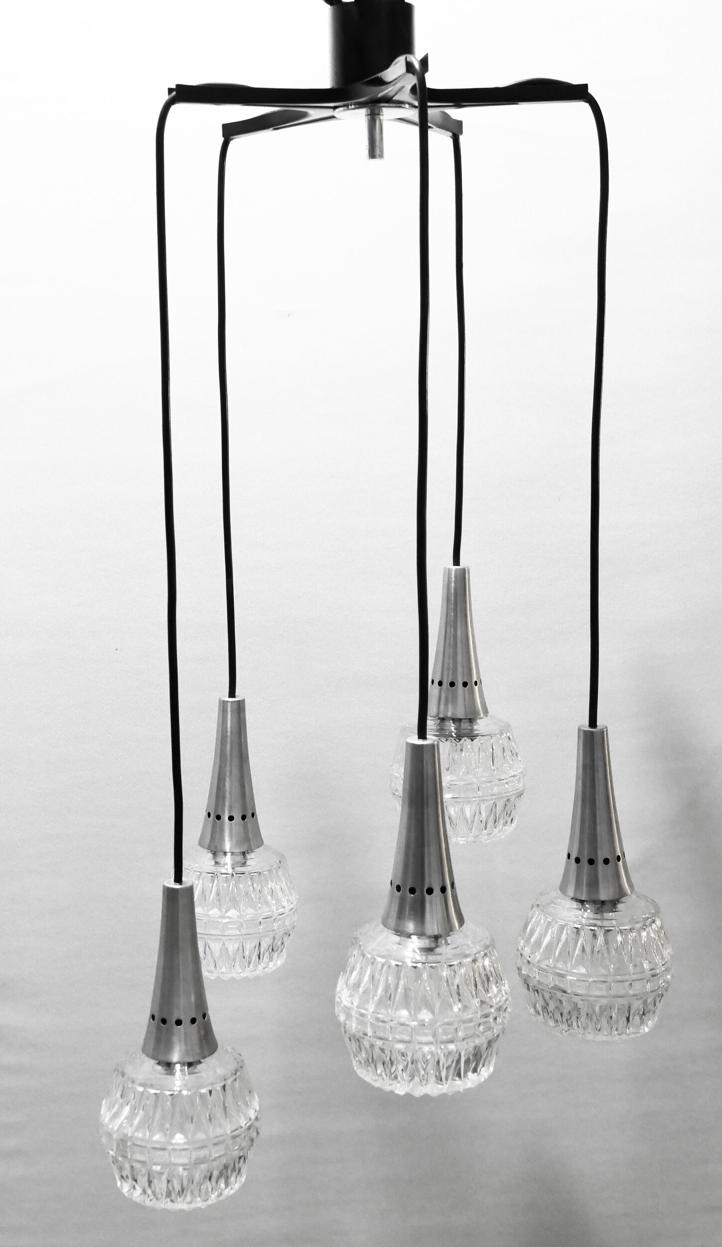 Chandelier suspension waterfall 5 globes Philips 1960-70