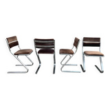 Set of 4 brown velvet zigzag chairs 1970