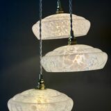 Vintage triple suspension lampshade in Clichy glass bench