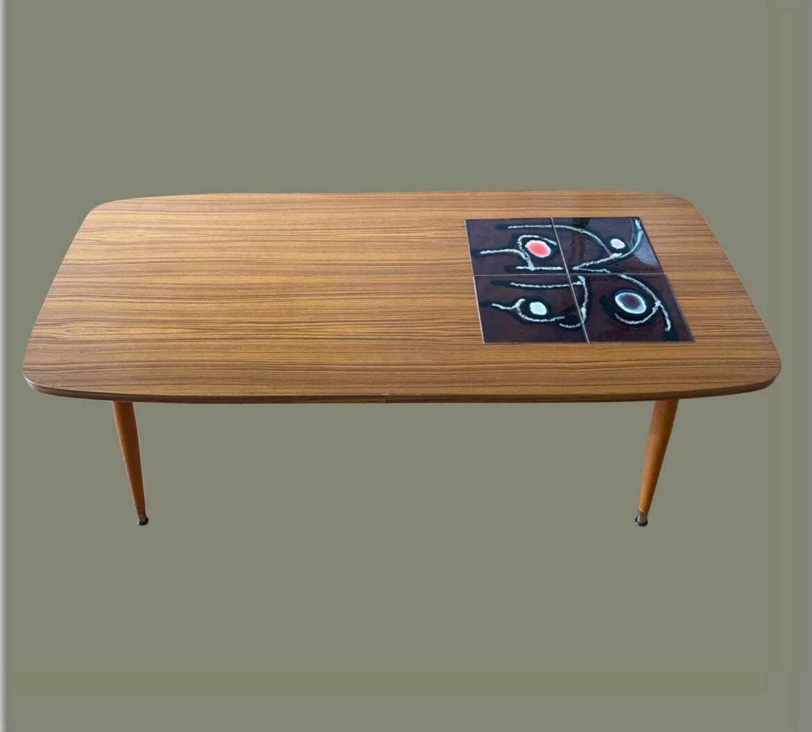 Rosewood veneer and ceramic coffee table, circa 1960