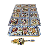 Cake service Gien: peony model; 1 platter, 12 plates and a server.