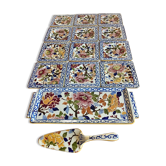 Cake service Gien peony model, 1 platter, 12 plates and a server.