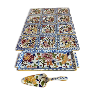 Cake service Gien: peony model; 1 platter, 12 plates and a server.