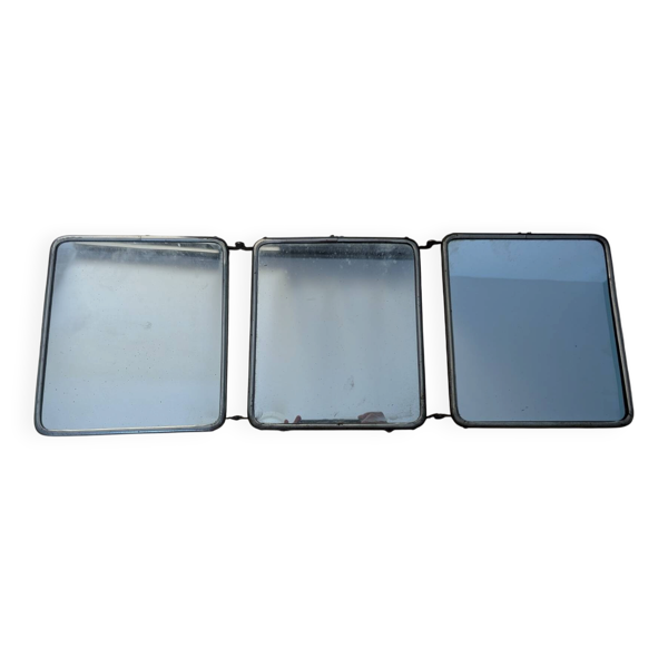 Miroir triptyque dit de barbier années 40 avec encadrement métal