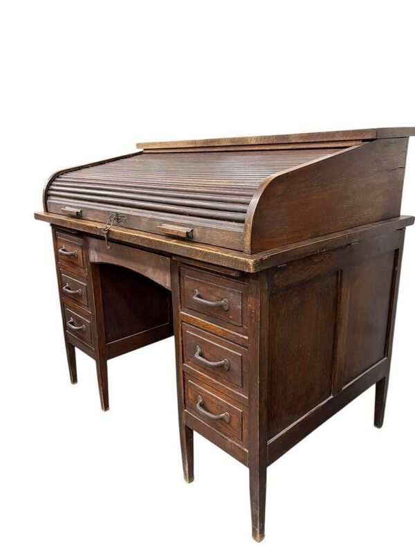 Bureau américain vintage en bois avec volet roulant