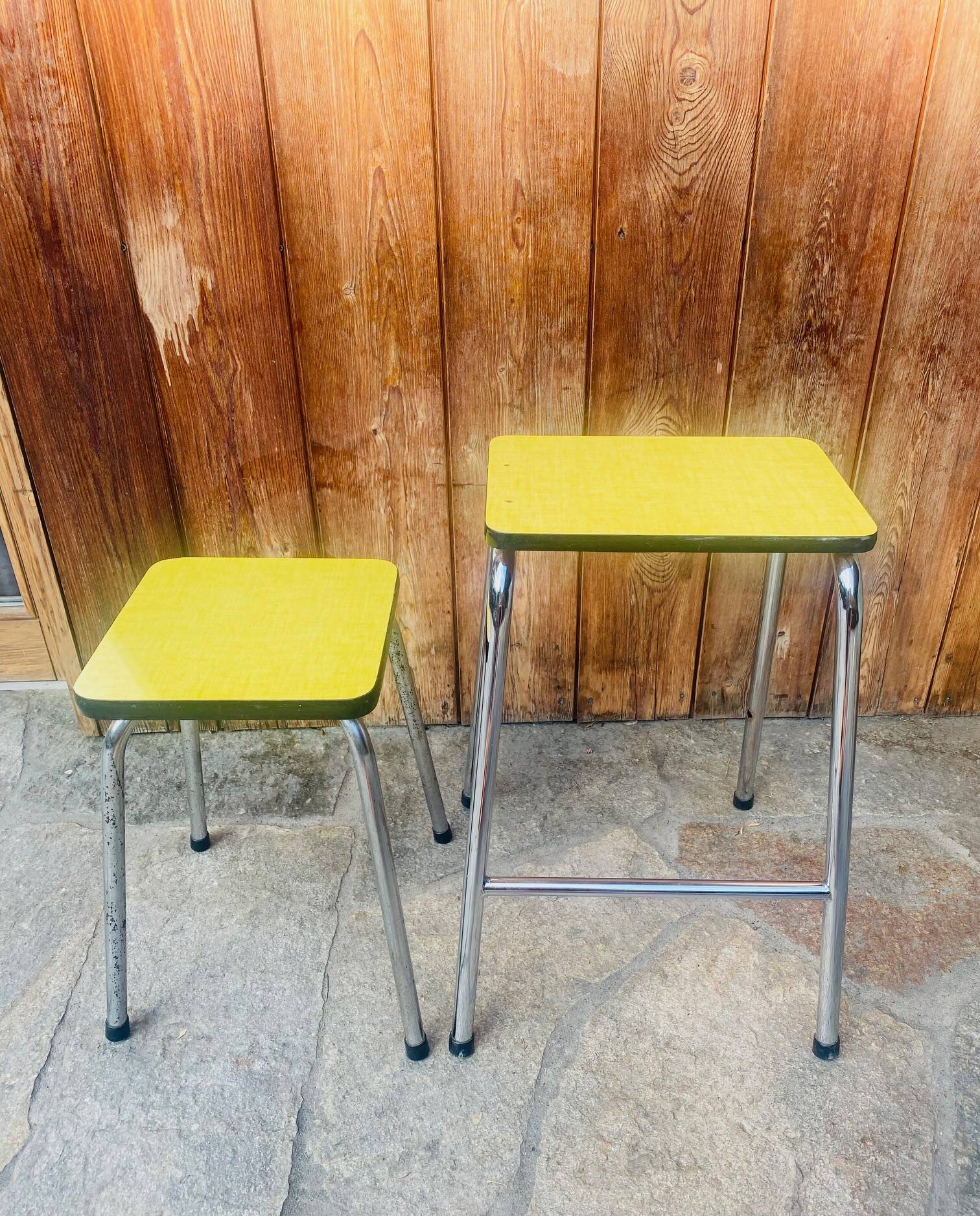 Set of 2 yellow Formica stools