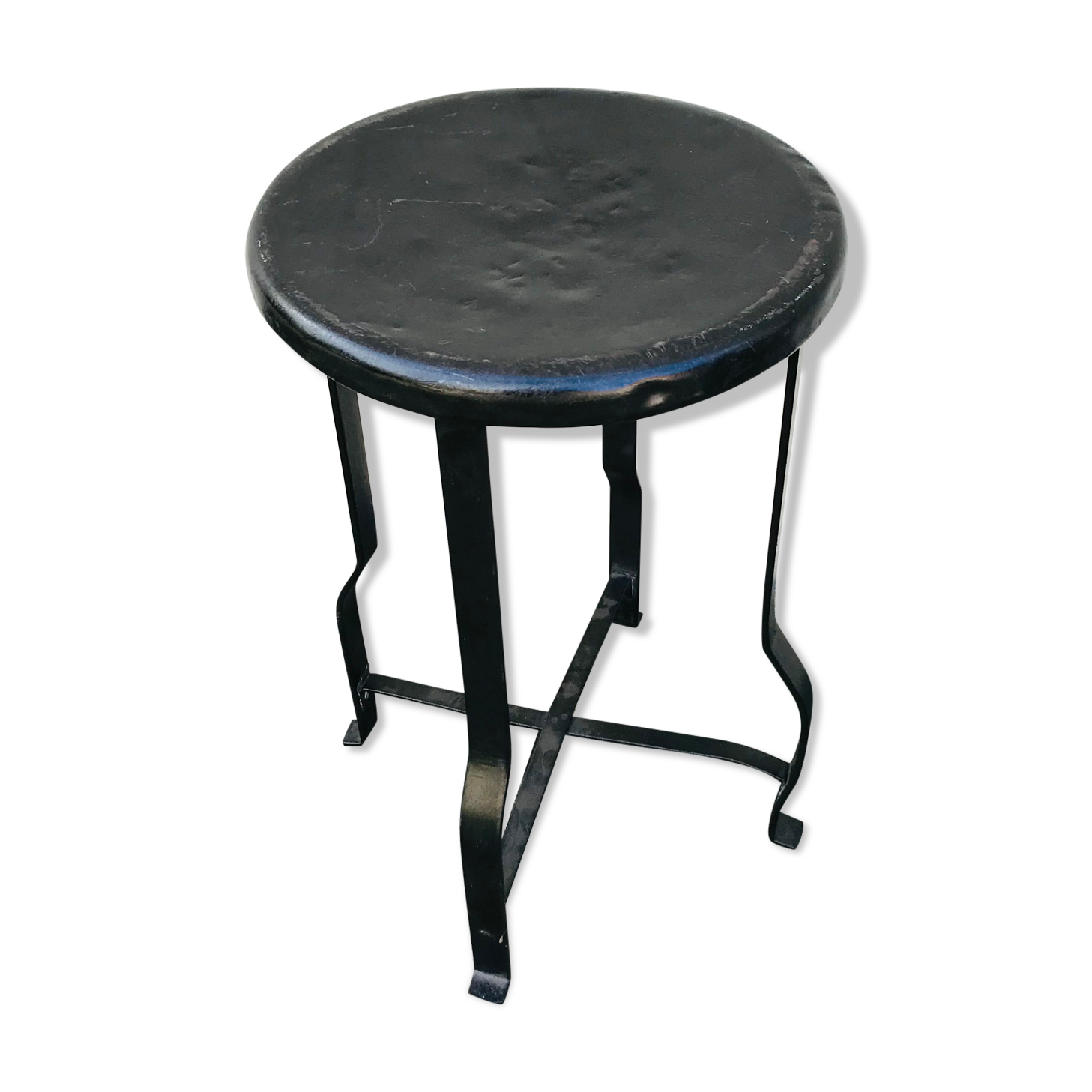 Vintage riveted metal bottom stool 1930