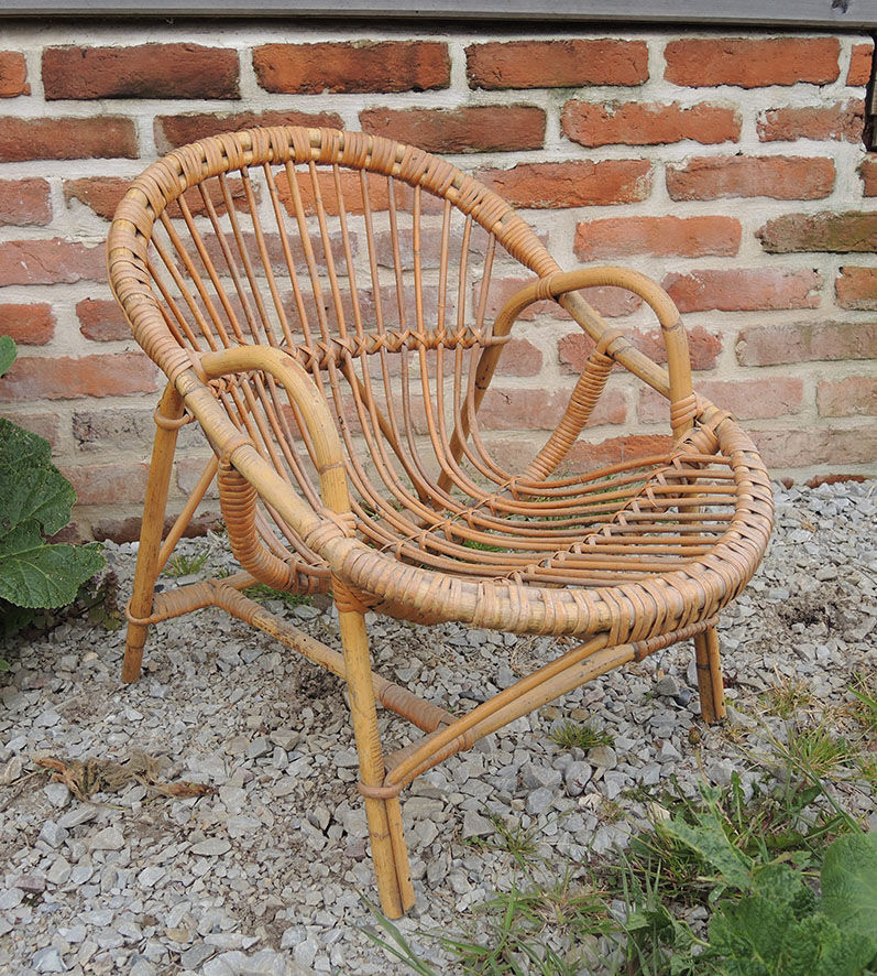 Old shell armchair for children rattan & bamboo