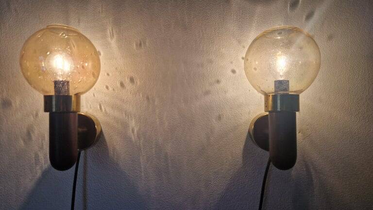 Set of Two Midcentury Wall Lamps, Denmark, 1970s