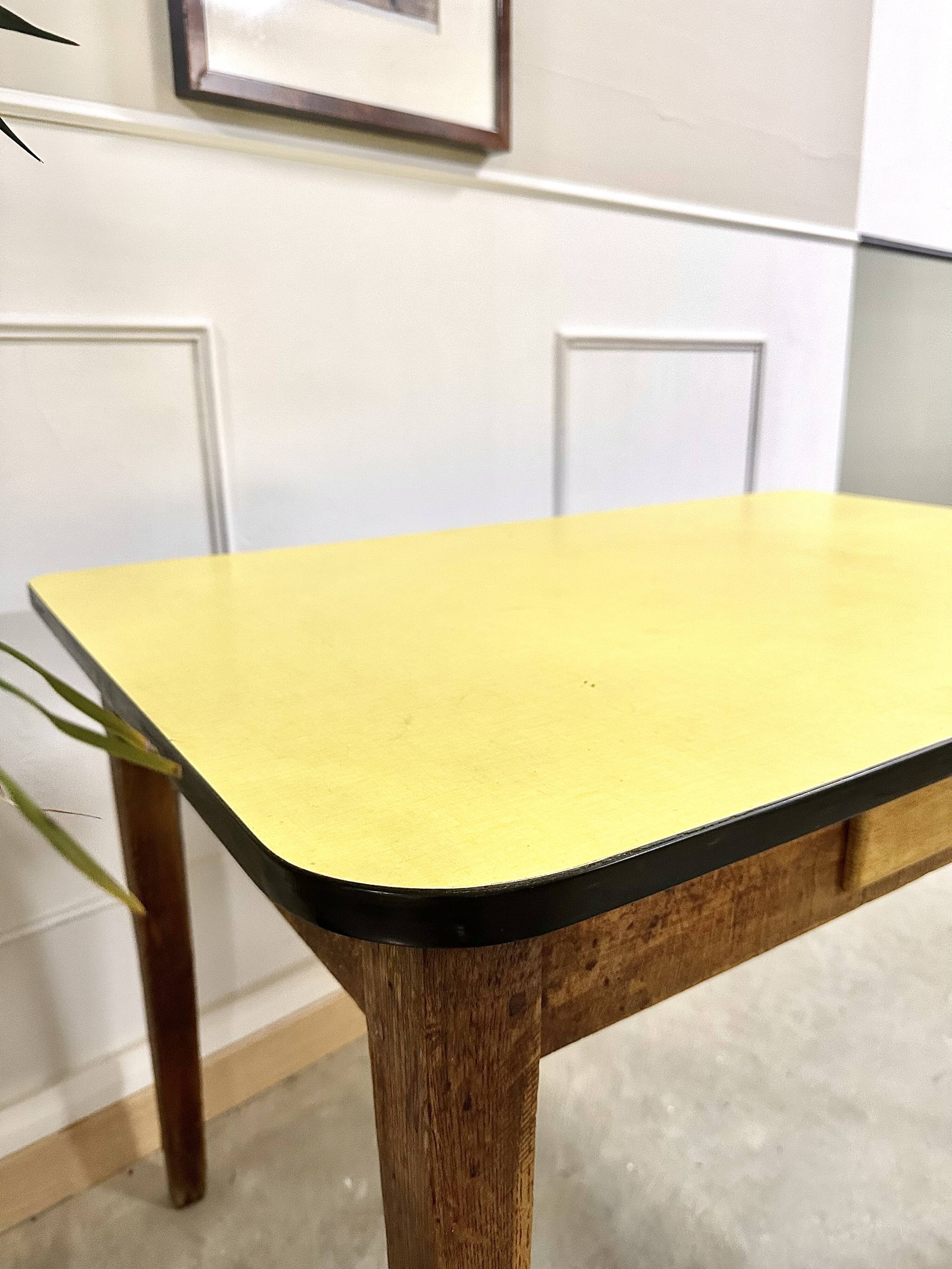 Yellow formica farmhouse table