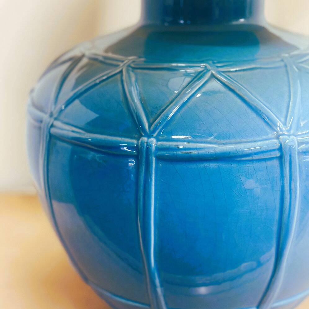 Louis Drimmer French ceramic lamp – blue glazed base, 1980s, France