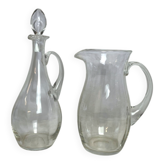 Tableware, faceted crystal carafe and pitcher, 20th century