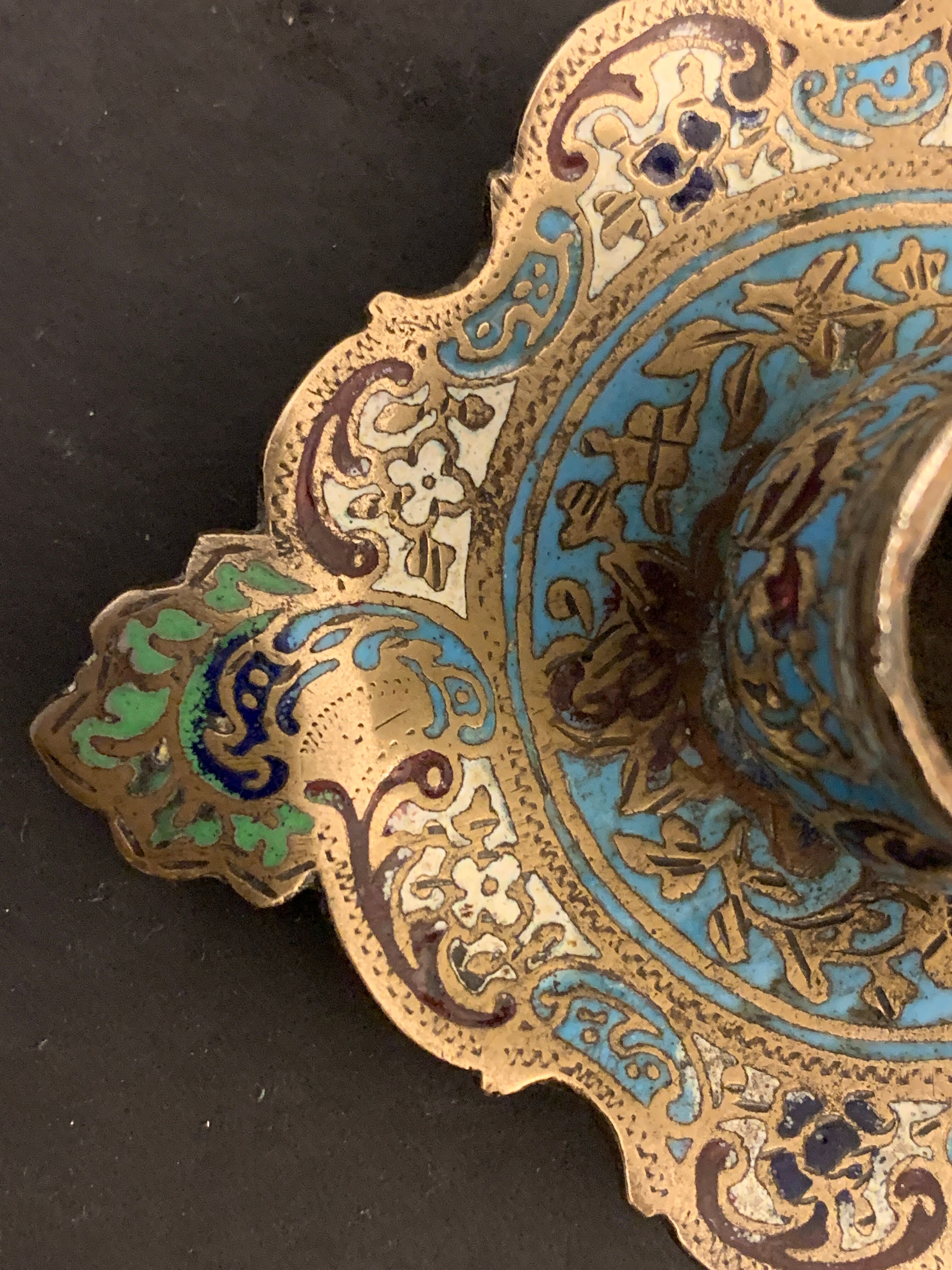 Bronze candlestick and napoleon III partitioned enamels