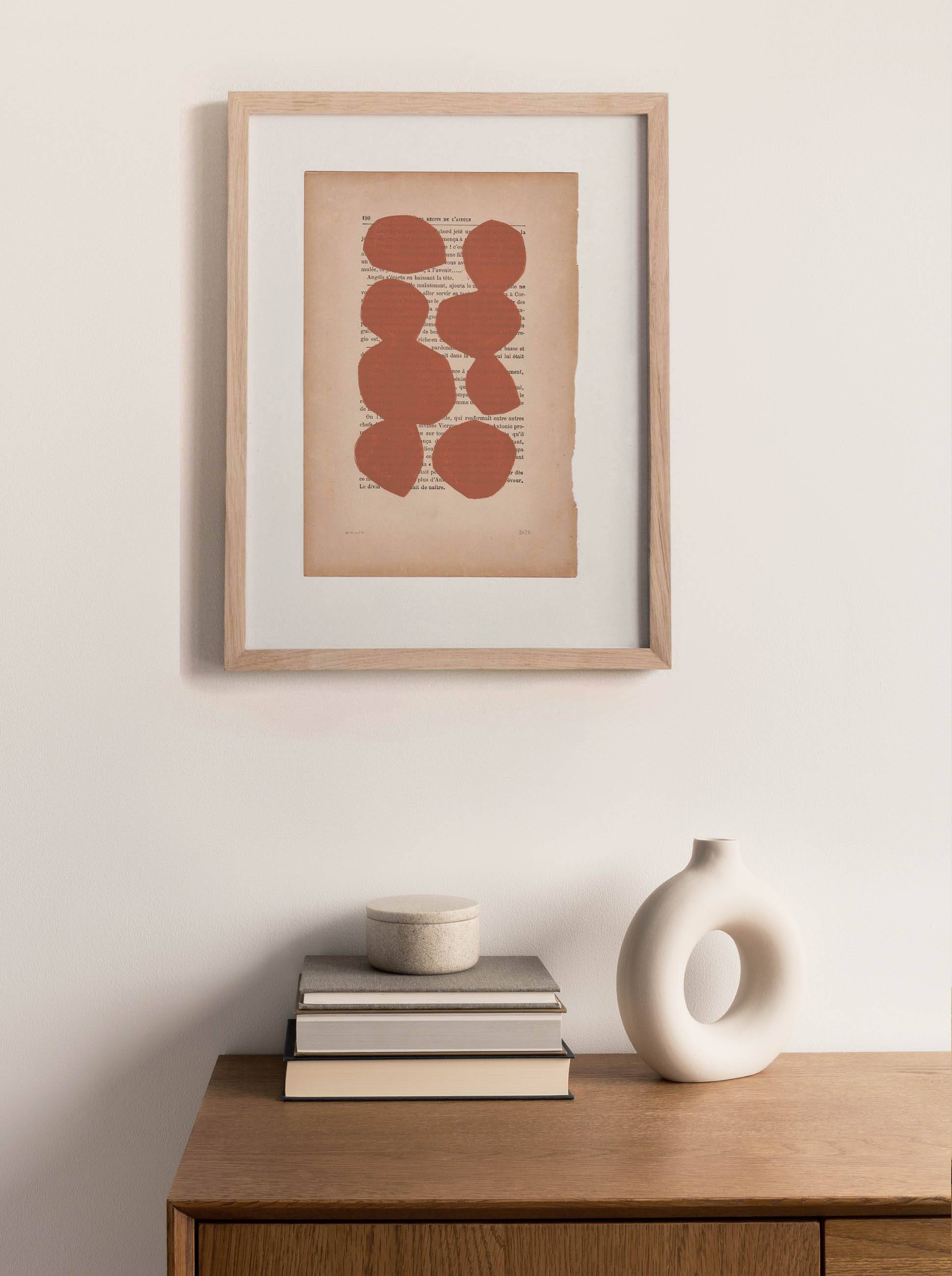 Painting on book page - B138 col. terracotta signed Eawy