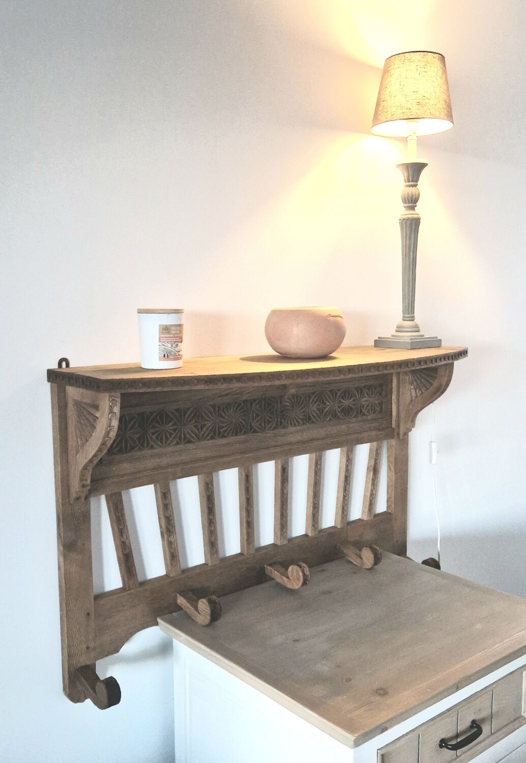 Old carved wood wall shelf