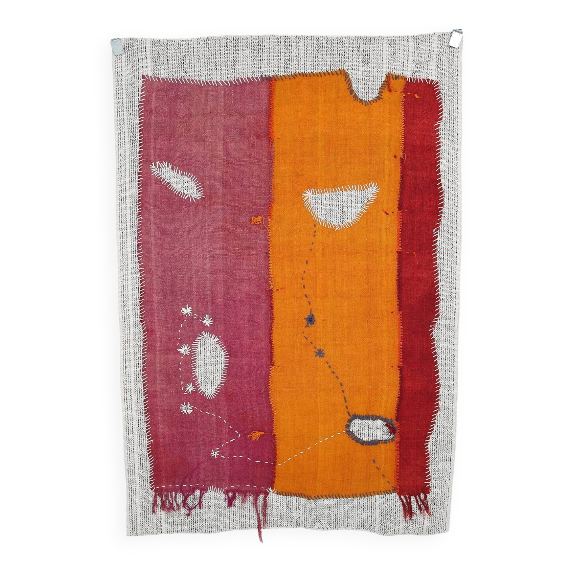 Handwoven Textile Wall Hanging, Vintage Wall Rug, 106x156 Cm