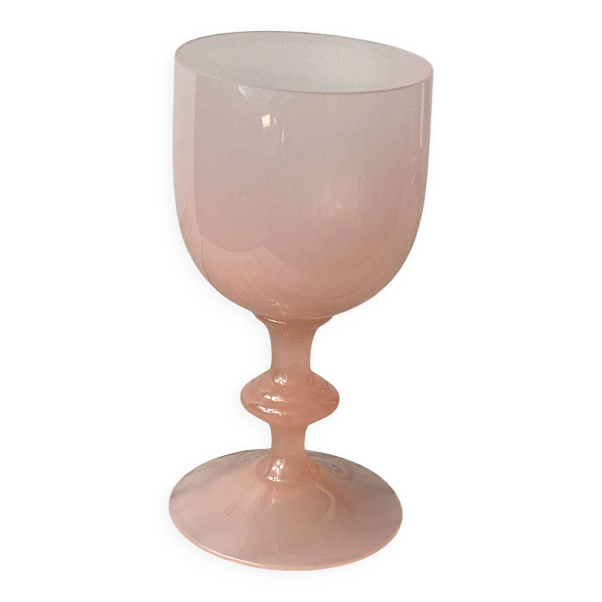 Goblet, stemmed glass in pink opaline, Portieux