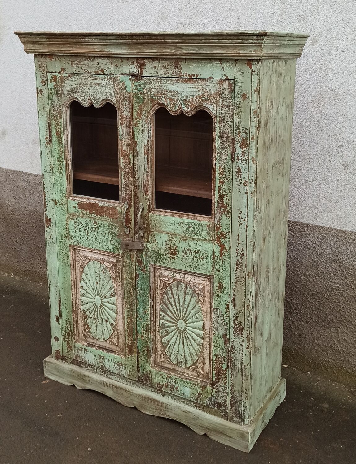 Green patinated glass cabinet