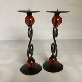 Pair of spiral candlesticks and beads