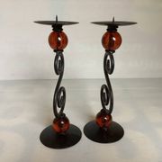 Pair of spiral candlesticks and beads