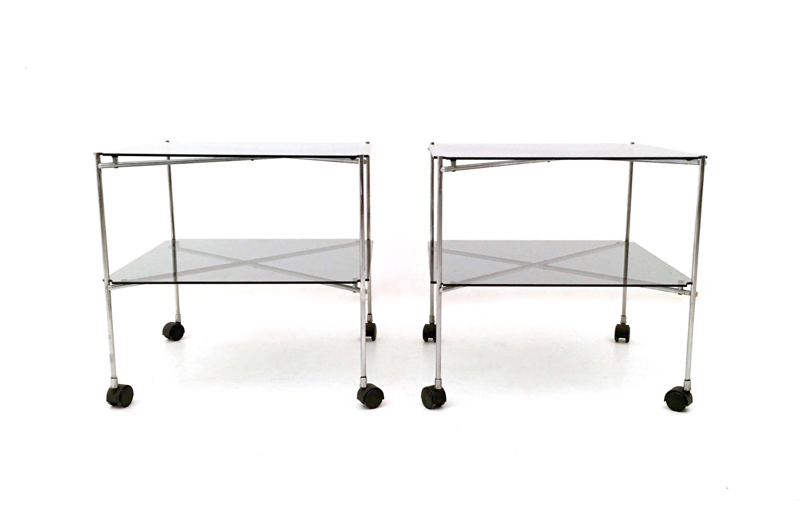 Pair of Postmodern Glass Carts Mod. Biplano by Bruno Munari for Robots, Italy