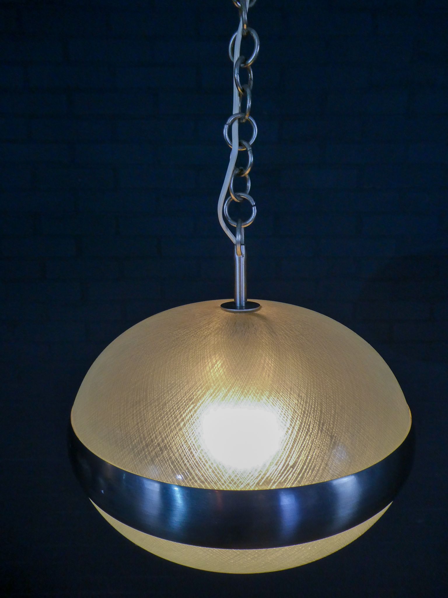 Vintage hanging lamp made of glass and chrome