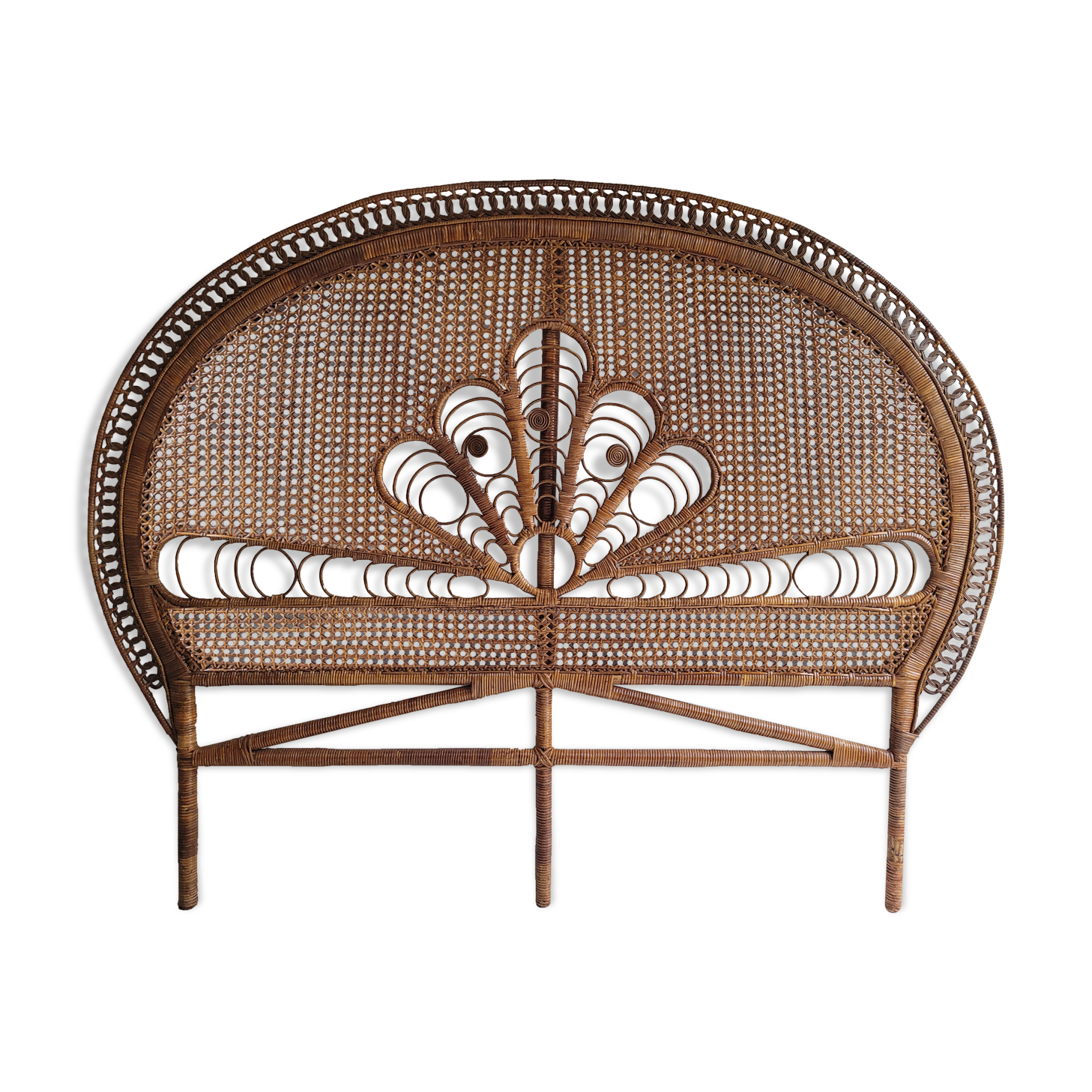 Peacock rattan headboard bed