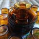 Set of 15 vintage amber Duralex coffee cups.