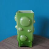 Vase carré à demi-bulles en verre doublé vert pomme - Danemark 1975