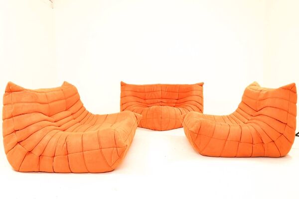 Togo set sofa and armchairs pumpkin orange 3 pieces no label