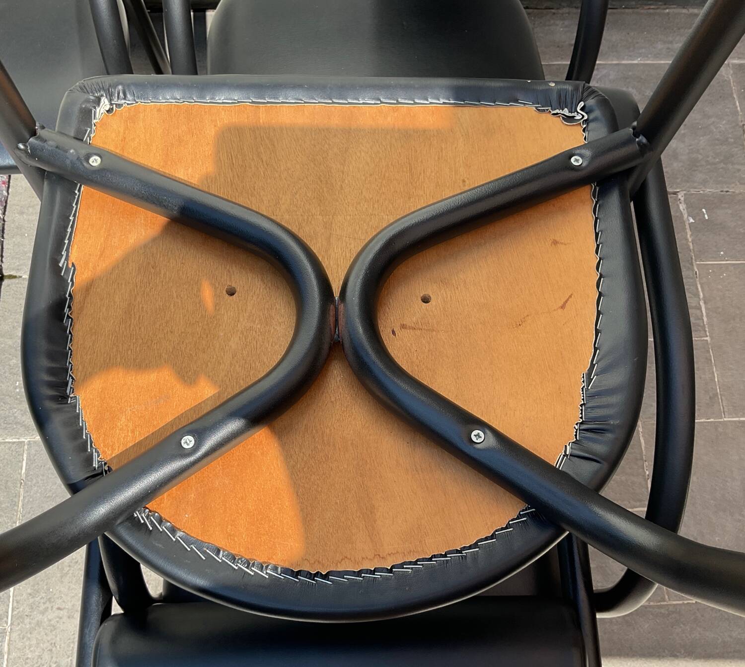 Danish design armchair from the 80s, metal and imitation leather