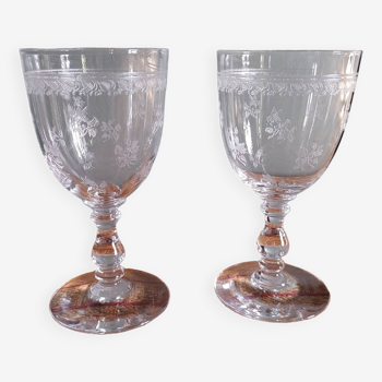 2 antique Baccarat crystal wine glasses circa 1900 - Flower seedlings - Height 12.3 cm