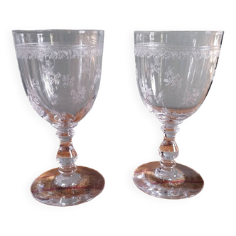 2 antique Baccarat crystal wine glasses circa 1900 - Flower seedlings - Height 12.3 cm