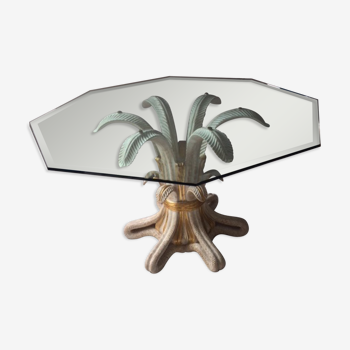 Table pied bois dessus verre