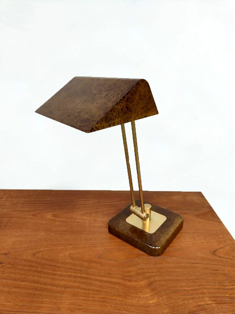 Vintage French brass and marble dessin desk lamp 1960