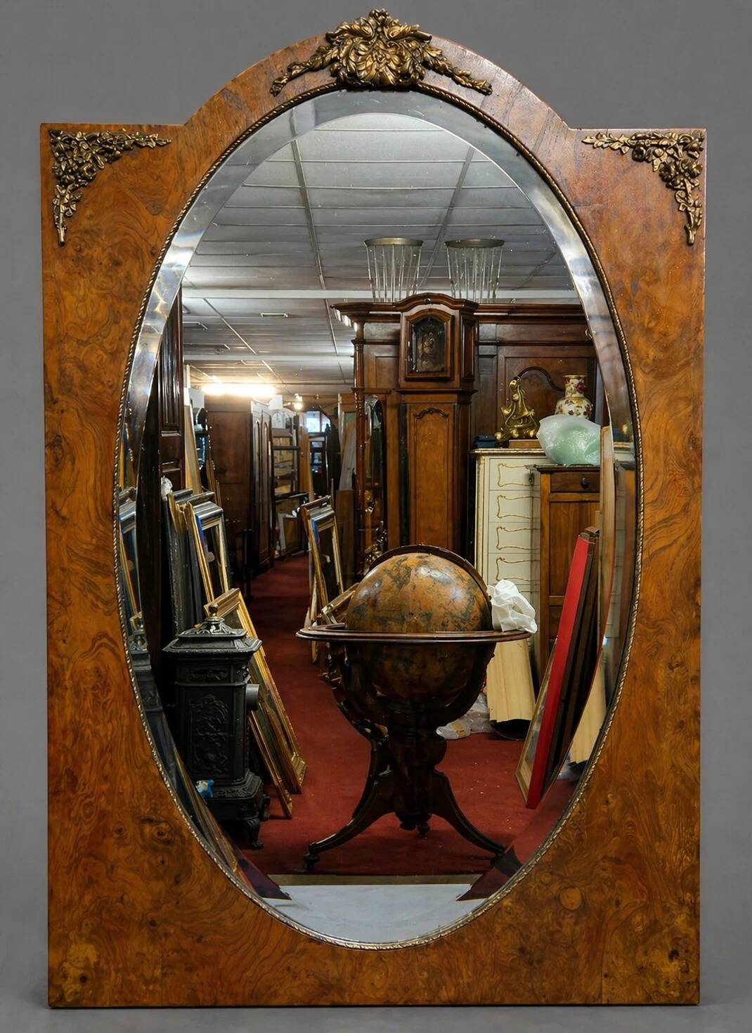 Miroir époque Napoléon III, seconde moitié du XIXe siècle en loupe et bronz