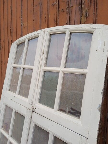 Old arched house window / transom, hammered glass, cremone
