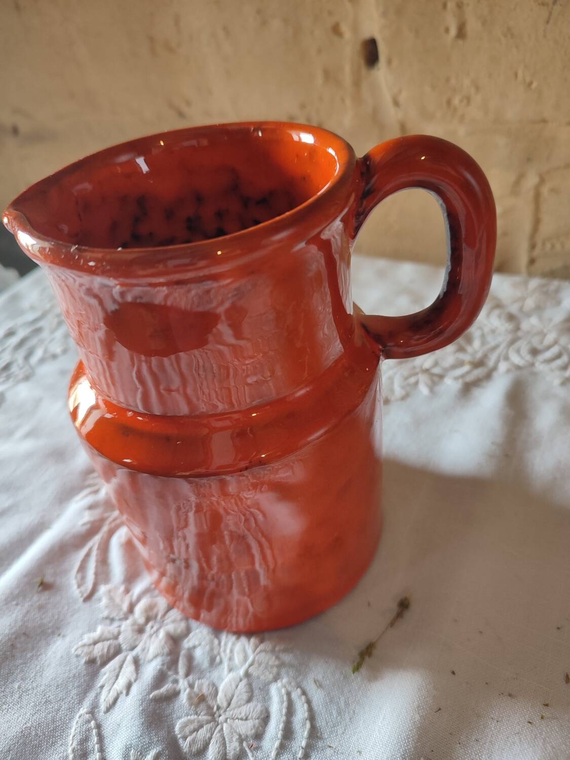 Pitcher vase in orange stoneware