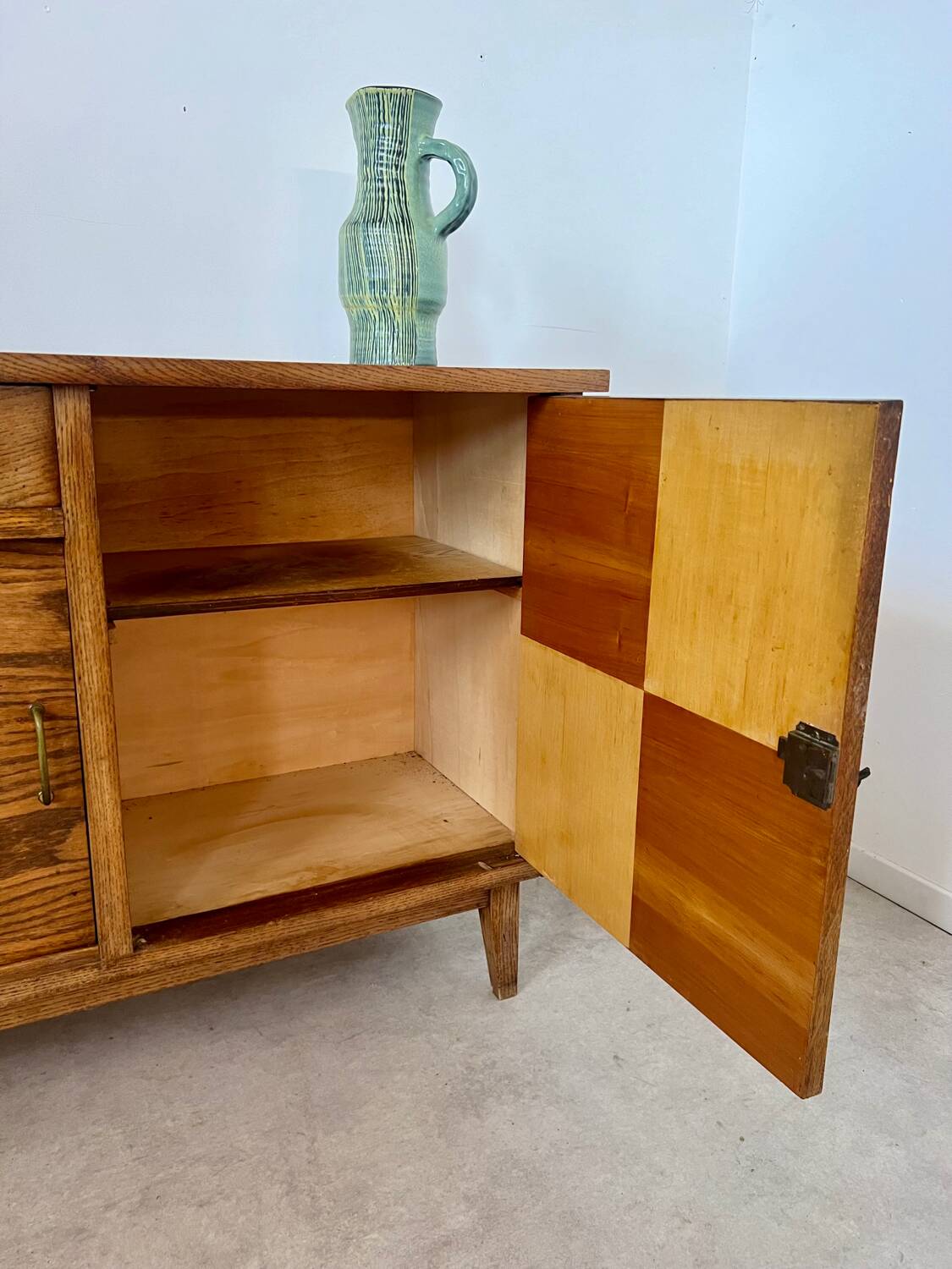 Old oak sideboard from the 1950s, vintage reconstruction period