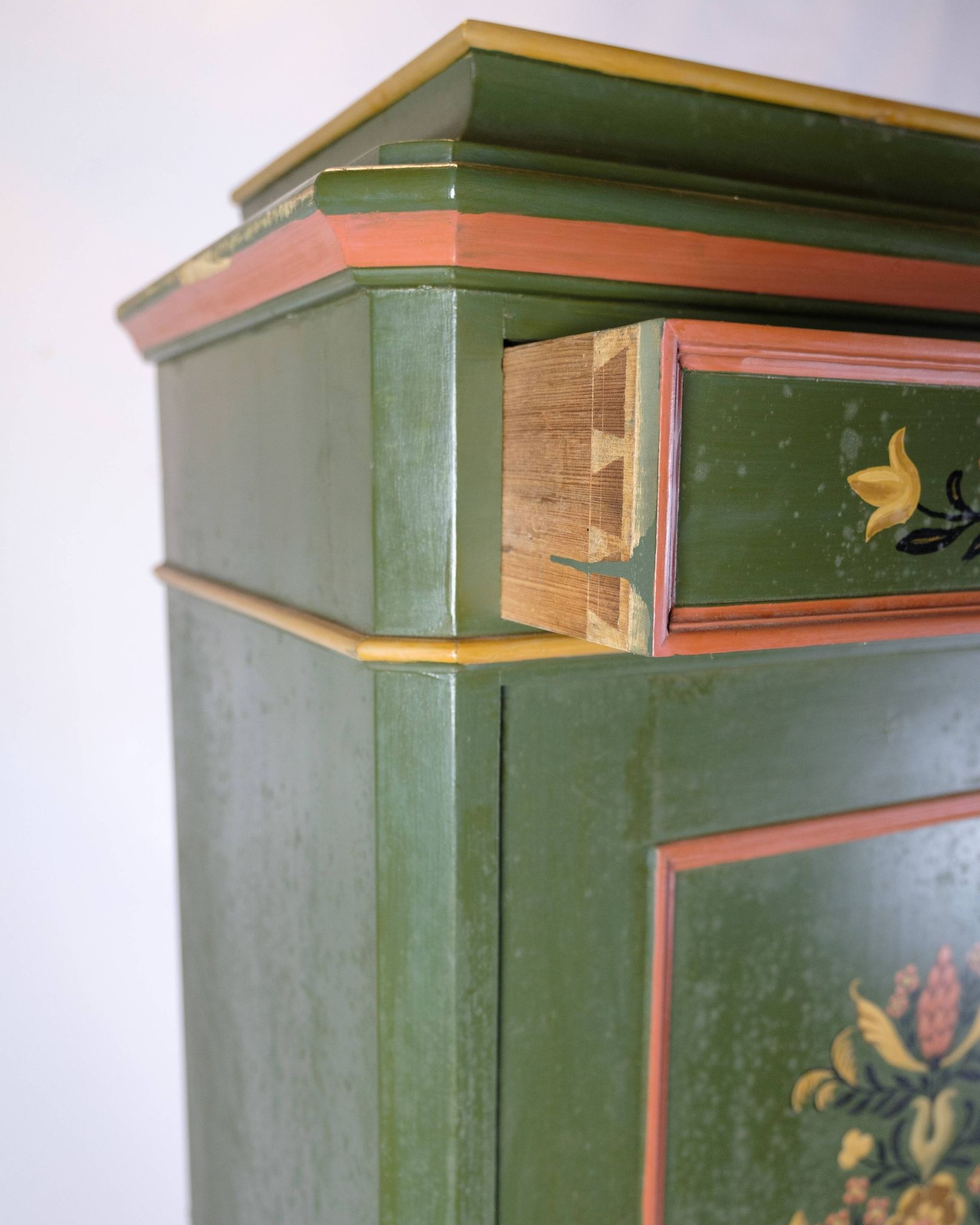 Antique Cabinet Hand Painted With Floral Decorations From 1890s