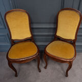 Suite of 6 Louis XV style chairs in walnut nineteenth yellow velvet
