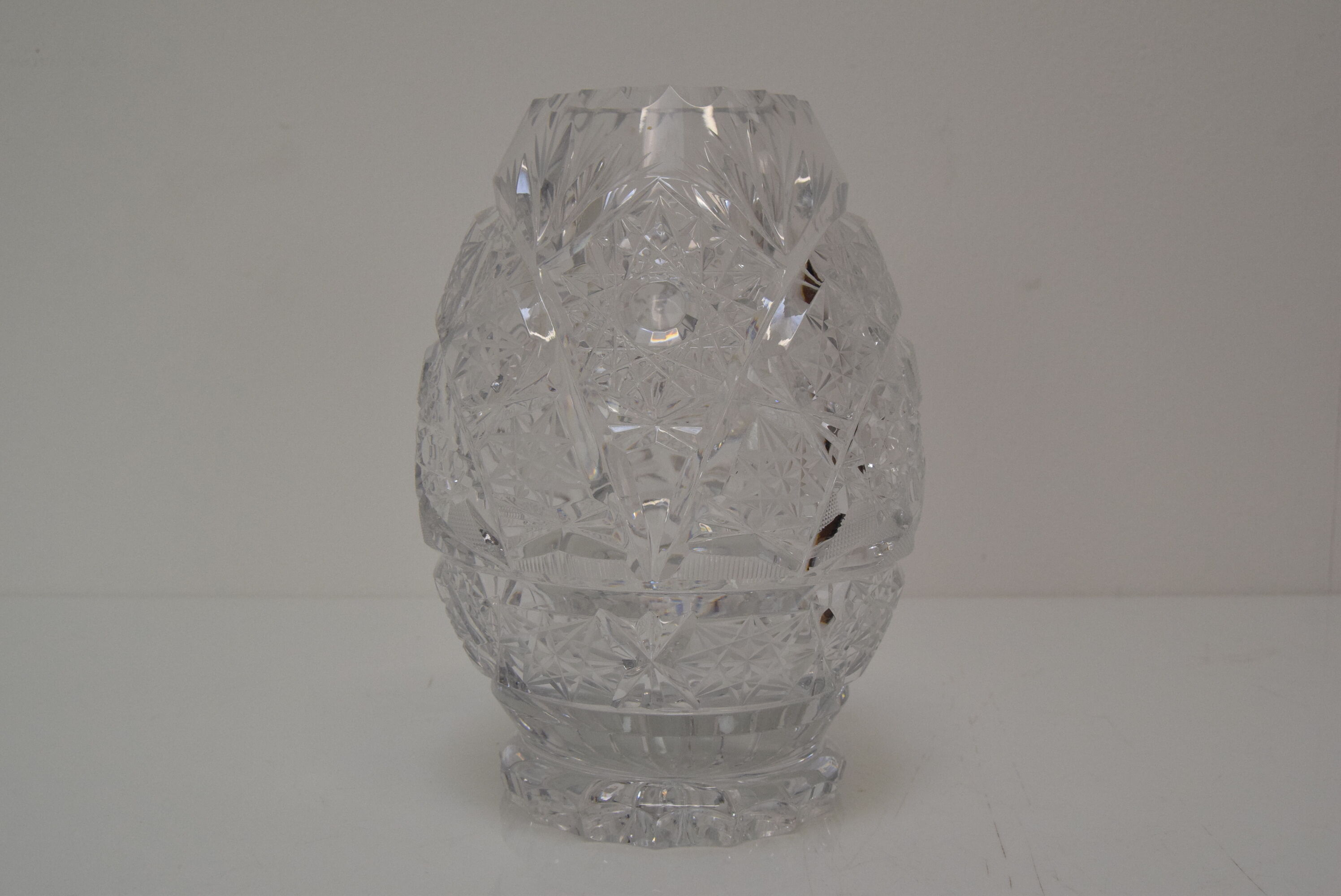 Vintage Cut Crystal Glass Vase, Glasswork Novy Bor, 1950's.