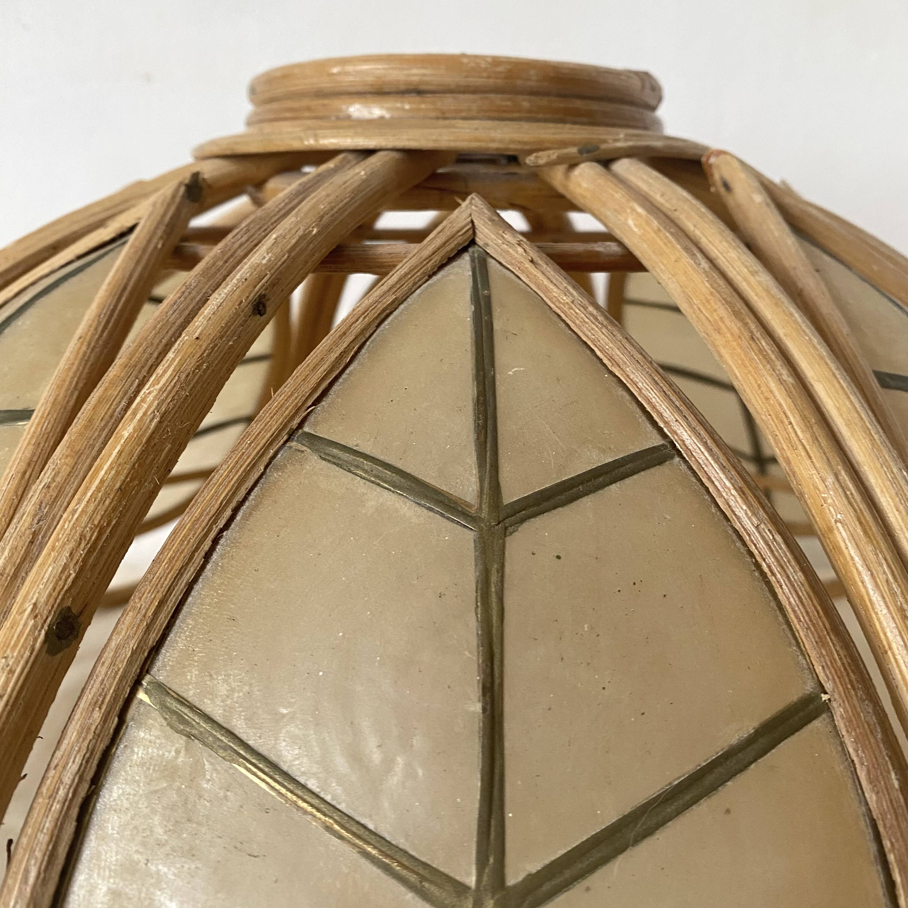 Hanging lampshade, mother-of-pearl and rattan pendant light