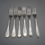 6 mismatched old silver metal forks for a chic table