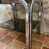 Chrome end table/side table and smoked glass