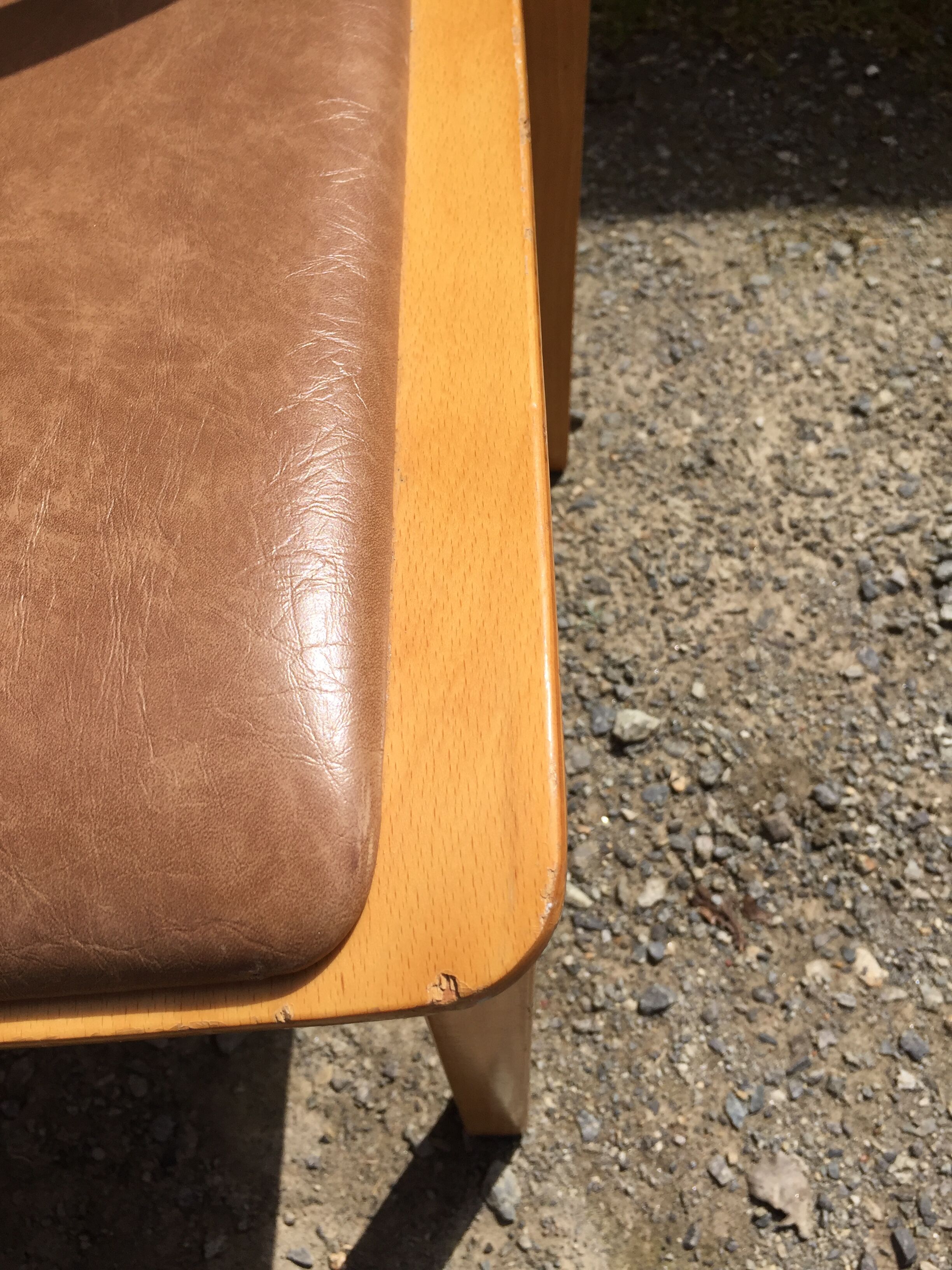 Vintage Baumann chairs in beech, seats in beige brown Skaï, series of 6.