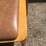 Vintage Baumann chairs in beech, seats in beige brown Skaï, series of 6.