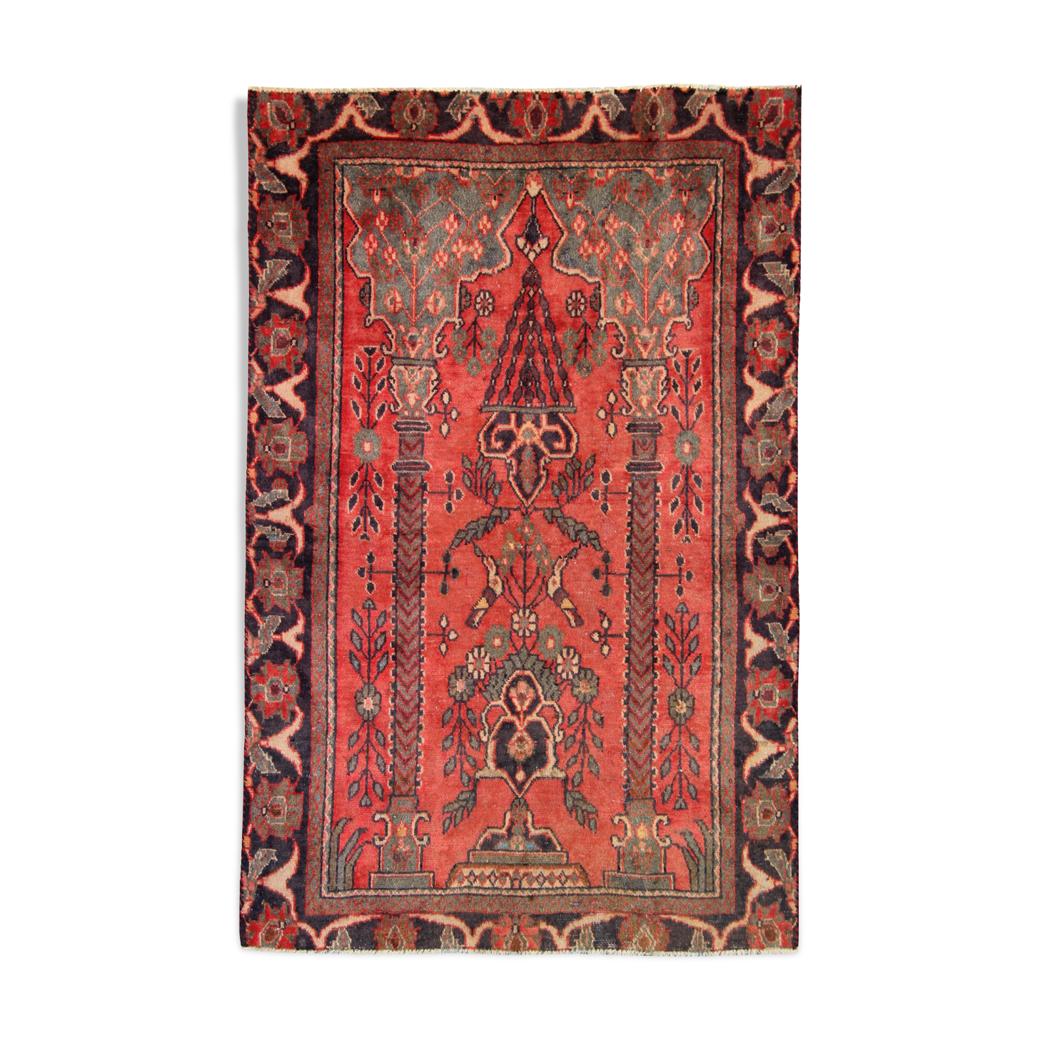 Vintage Red Wool Persian Area Rug- 110x170cm