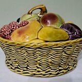 Sarreguemines Majolica slip lidded basket